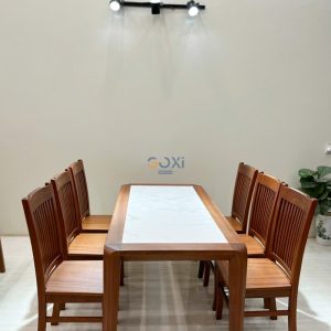 Bàn ăn xoan đào mẫu chân hươu mặt đá kích thước 1m6